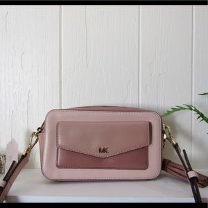 Michael Kors Small Pink Tri-Color Leather Camera Bag Crossbody